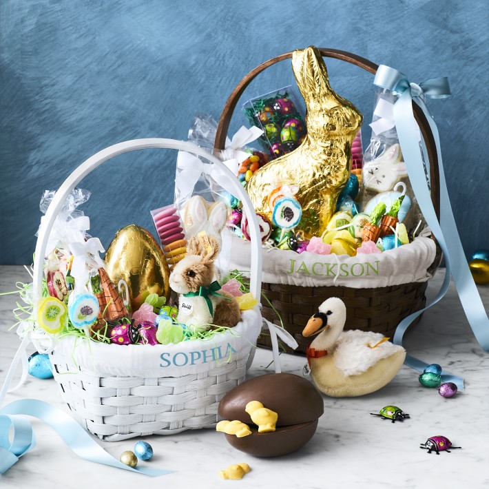 White Rattan Easter Basket with Liner Easter Decor Williams Sonoma