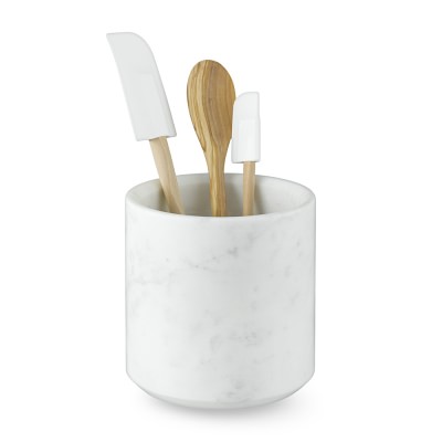 Handcrafted Beige Marble Utensil Crock