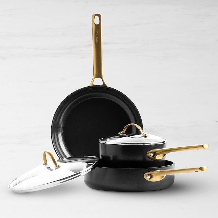 Reserve Ceramic Nonstick 13-Piece Cookware Set, Black with Gold-Tone