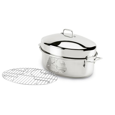 All Clad Stainless-Steel Covered Oval Roasting Pan | Williams Sonoma