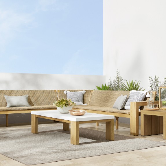 Larnaca Outdoor Natural Teak x All Weather Weave Customizable Sectional ...