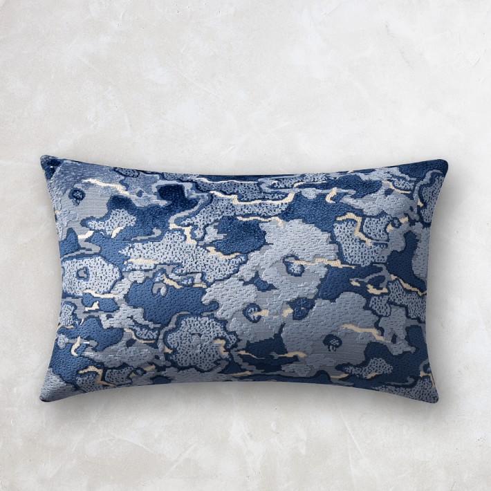 Blue Cumulus Velvet Jacquard Lumbar Pillow Williams Sonoma