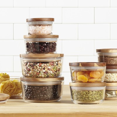 Pyrex Round Glass Storage Set with Wood Lids, Set of 6 | Williams Sonoma