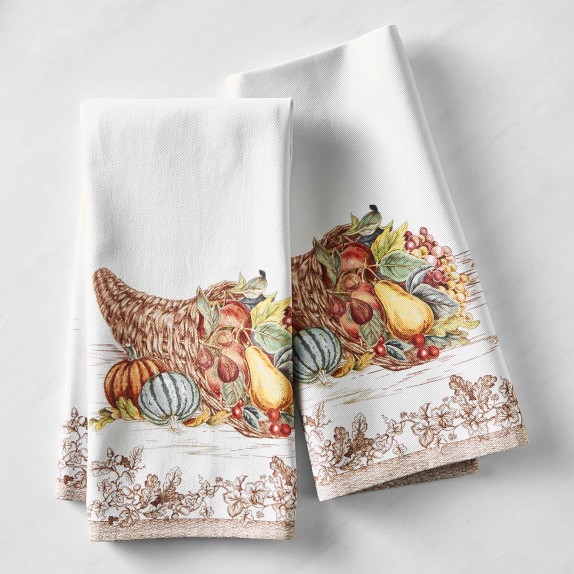 Williams Sonoma Autumn Plymouth Tea Towel Set 2 Kitchen Dish