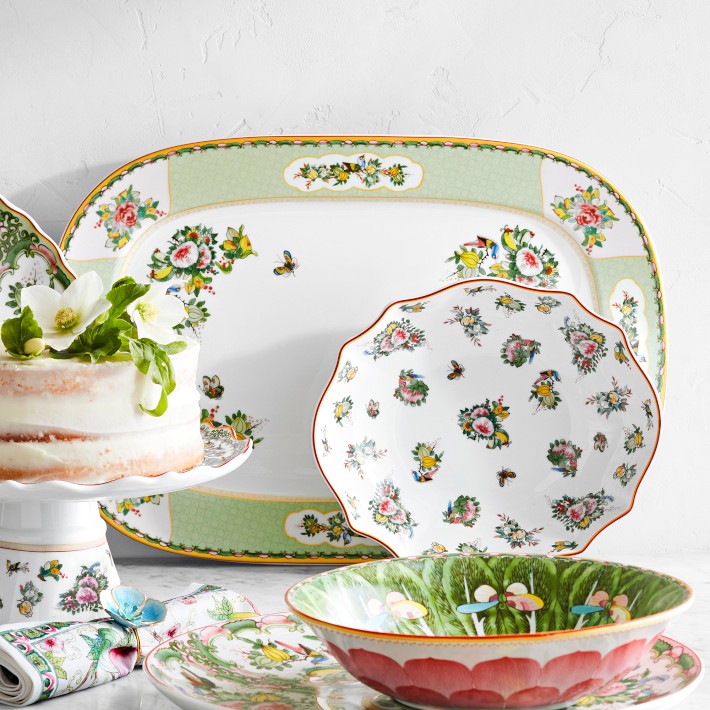 Famille Rose Rectangular Platter, Green Rim