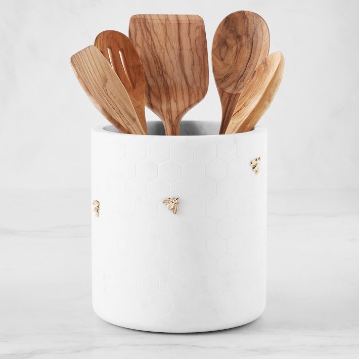 Styled Settings White and Rose Gold Cooking Utensils Set with Holder -  16-Piece Kitchen Utensil Set with Holder Includes White and Copper
