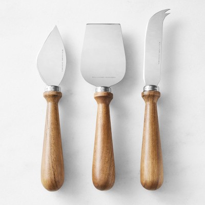 Curvo Cheese Set, Cheese Knife, and Fork, Acacia Wood