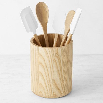 Floral Wooden Utensil Set Holder, Decorative Wood Utensil Set