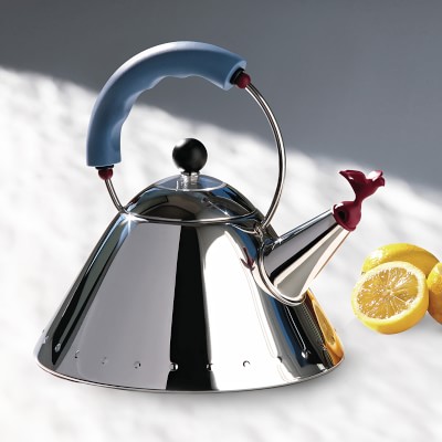 ALESSI 9093 - HOT WATER TEA KETTLE with BLUE BIRD WHISTLE