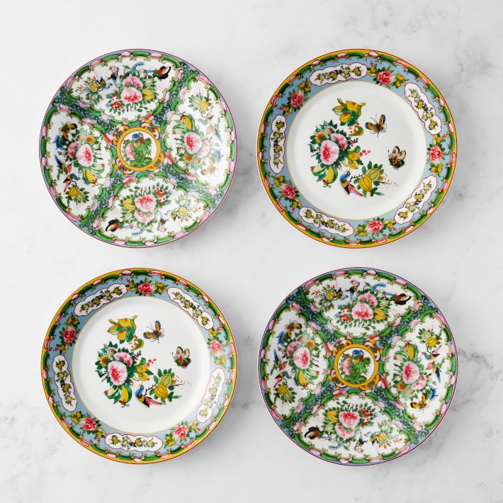 Famille Rose Salad Plates Mixed Blue Set of 4