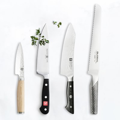 Global Classic Knife Set, Chef's, Paring, Santoku, Bread