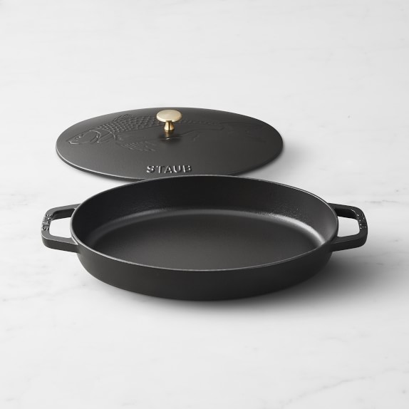 Staub Cast-Iron Oval Gratin Dish with Sea Bass Embossed Lid | Williams