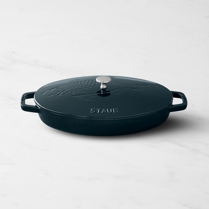 Staub Enameled Cast Iron Oval Gratin with Sea Bass Embossed Lid (La Mar)