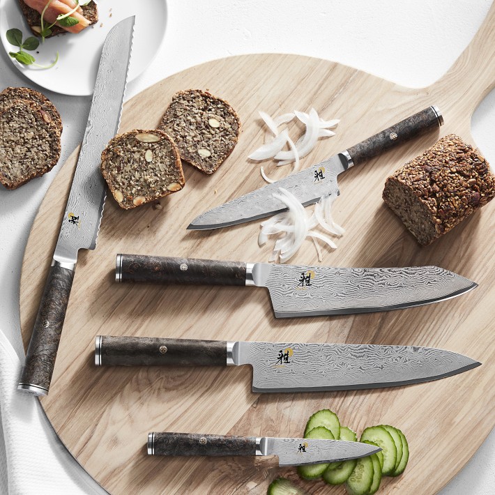 Kitchen Knife Set Black, 5-Piece Knife Set with Roll Bag , Burl Wood  Ergonomic Handle for Chef Knife Set, Knife Sharpener and Kitchen Knives,  Chef Bag