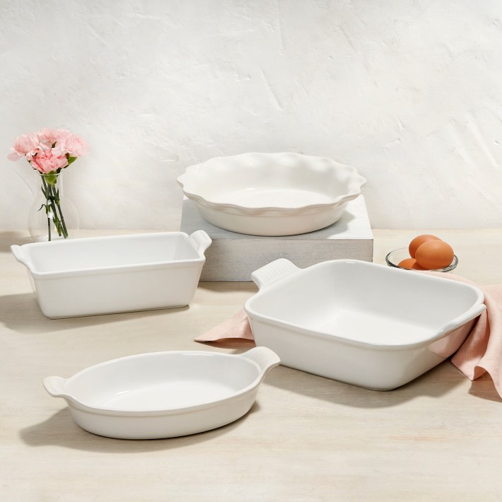 Le Creuset Stoneware Heritage Set of 2 Square Dishes , Small - 18 oz. &  Medium - 2 qt., White