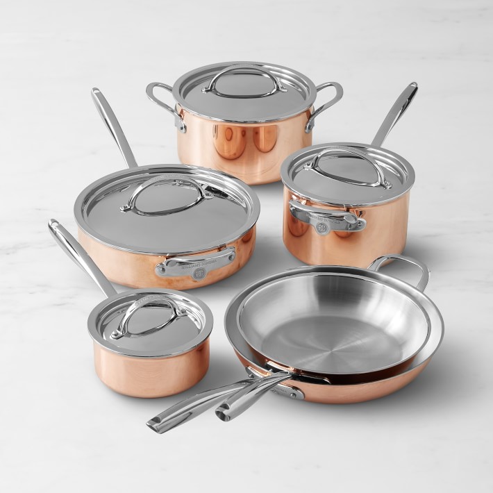 Calphalon Tri Ply Copper 9 Piece Stainless Sauce Saute Stockpot Lid Cookware  Set