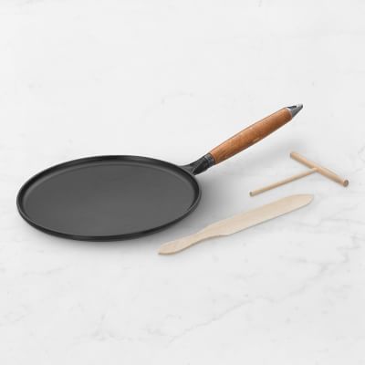 Chasseur 071122 11 3/4 Cast Iron Crepe Pan with Beech Wood Spatula and  Scraper