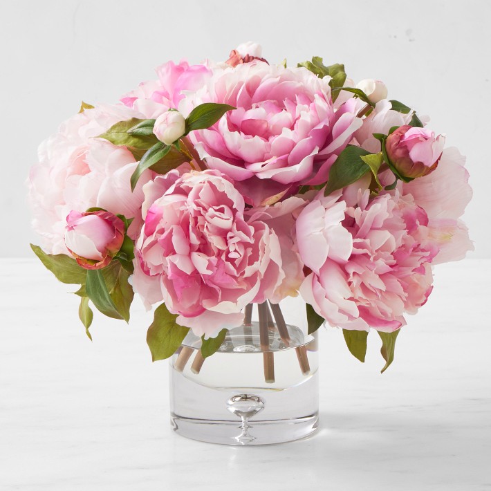Faux Pink Peony Arrangement in Small Vase | Williams Sonoma