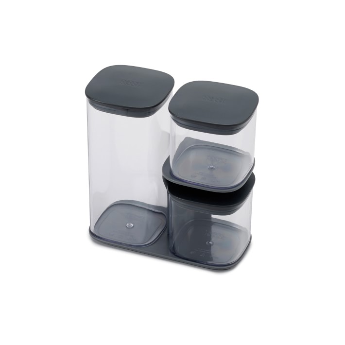  Joseph Joseph Podium 100 Dry Food Storage Container Stand,  5-Piece Set, Stainless-Steel/Glass: Home & Kitchen