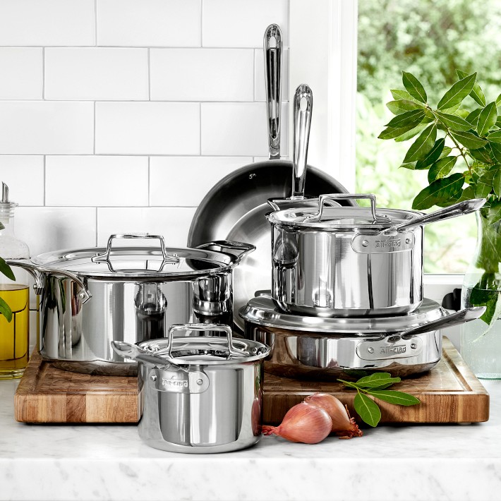 All-Clad D5 5-Ply Brushed Stainless Steel Cookware Set 14 Piece Induction  Oven Broiler Safe 600F Pots and Pans Silver