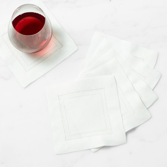 Linen Double Hemstitch Coasters, Set of 6 Williams Sonoma