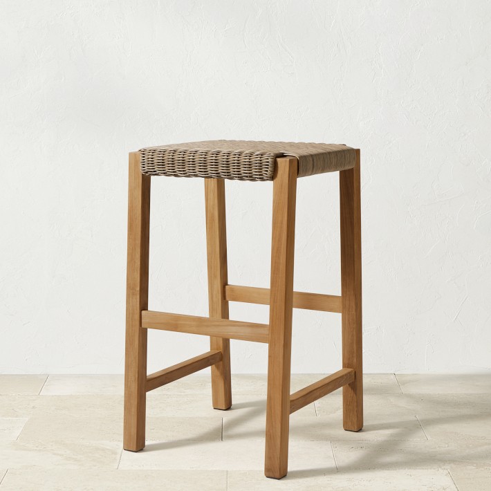 Larnaca Teak AllWeather Weave Backless Bar Stool Williams Sonoma
