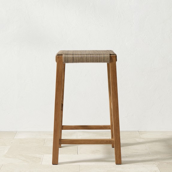 Larnaca Teak AllWeather Weave Backless Bar Stool Williams Sonoma