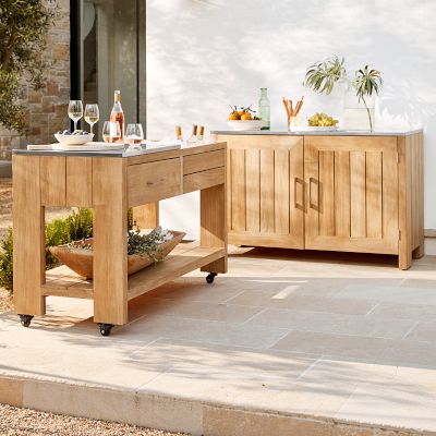 Outdoor Modular Kitchen Three Piece Cabinet Set Teak in Natural | Arhaus