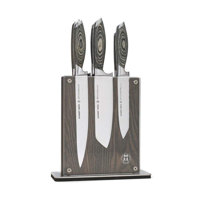  Schmidt Brothers - Bonded Ash 7-Piece Kitchen Knife Set,  High-Carbon German Stainless Steel Cutlery, Ash Finish Wood Handles and  Clear Acrylic Magnetic Knife Block: Home & Kitchen