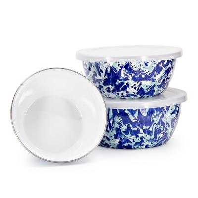 Enamel Nested Prep & Mixing Bowls with Lids (Set of 3)