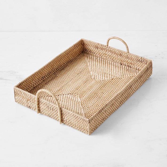 Small Woven Basket Rectangular Tray Storage Organizer Tray 