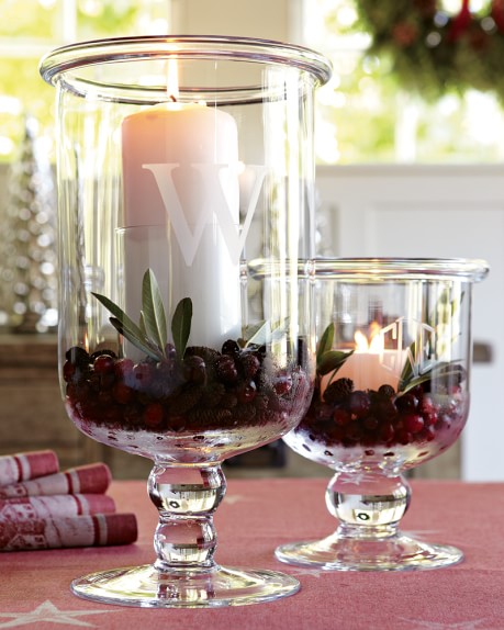 Williams Sonoma Personalized Classic Glass Hurricane Candle Holders ...