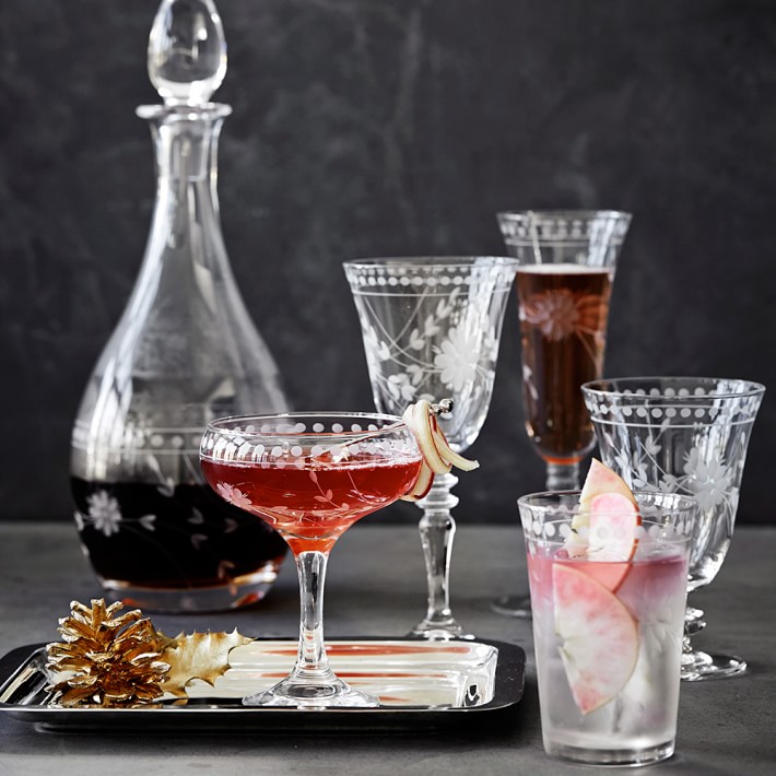Vintage Etched Coupe Glasses, Cocktail Glasses