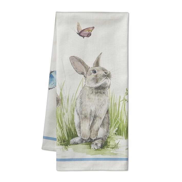 Set 3 WILLIAMS SONOMA Floral Meadow Spring Bunny Rabbit KITCHEN TOWELS