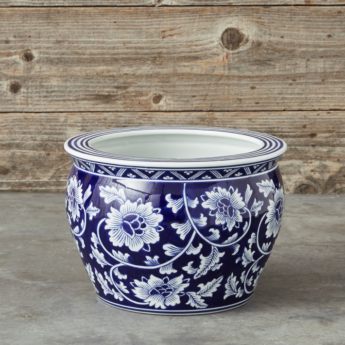 Blue & White Ceramic Planter, Large