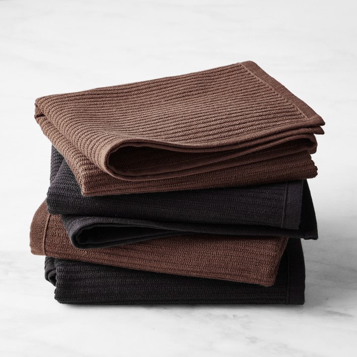 Ribbed Bar Mop Black Organic Cotton Dish Towels, Set of 4