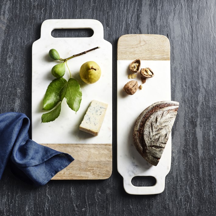 The Live Edge - Acacia Wood and Marble Cutting Board, Marble Cheese Board,  Stone Cutting Board, Marble Board for serving | White Marble Cutting Boards