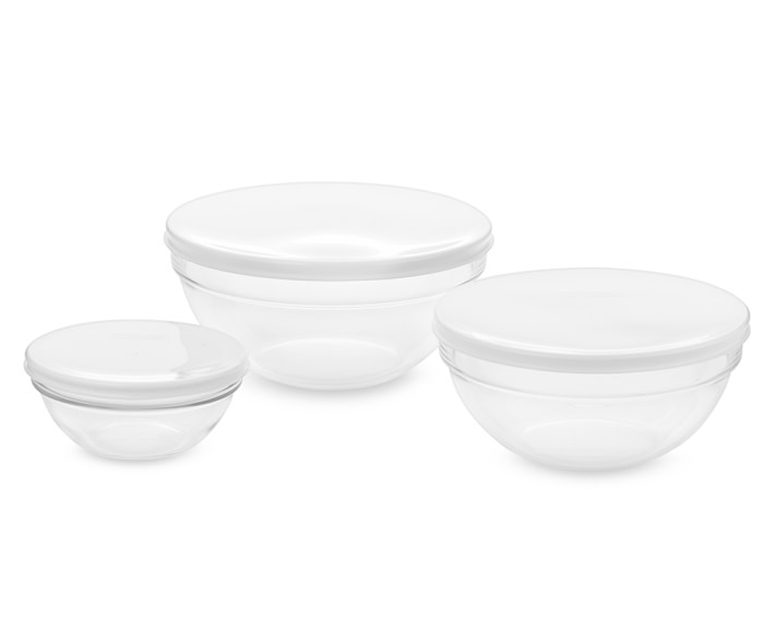 WhiteRhino Glass Bowls with Lids, 3 Packs Clear Mixing Bowls Set