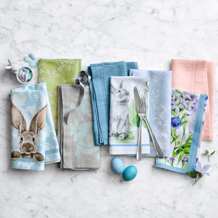 Williams Sonoma print cotton kitchen dish tea towels, Easter bunny