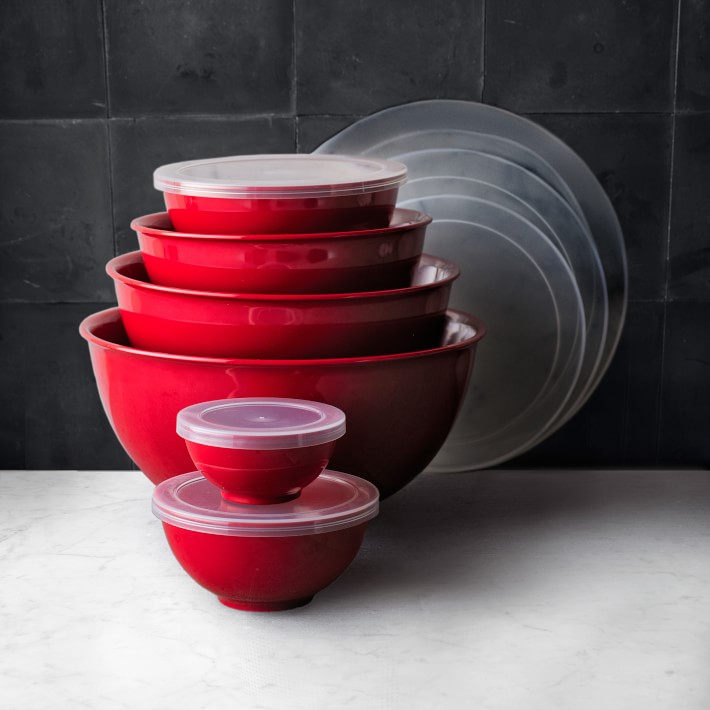 Red Melamine Mixing Bowls with Lid - Set of 6
