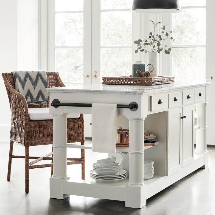 Barrelson Kitchen Island with Marble Top, Polished Nickel