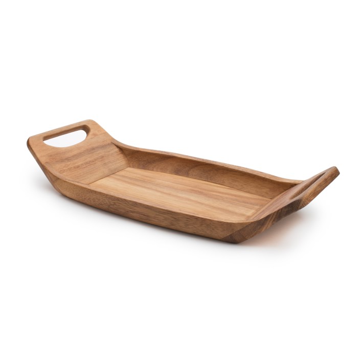 Wooden Serving Tray Large With Handle & 4 Wooden Coasters Ottoman