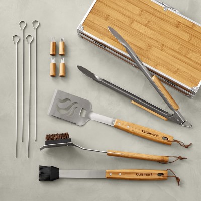 5-Piece BBQ Grilling Tools Utensil Set with Premium Metal Handle Bamboo  Carry Case