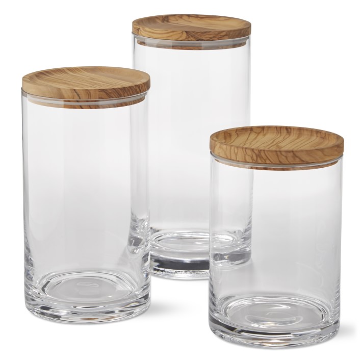 Williams Sonoma Olivewood & Glass Canister - Set of 3