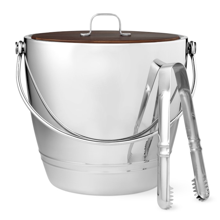 OXO Black Silver Stainless Steel Ice Bucket Double Wall With Ice Tongs