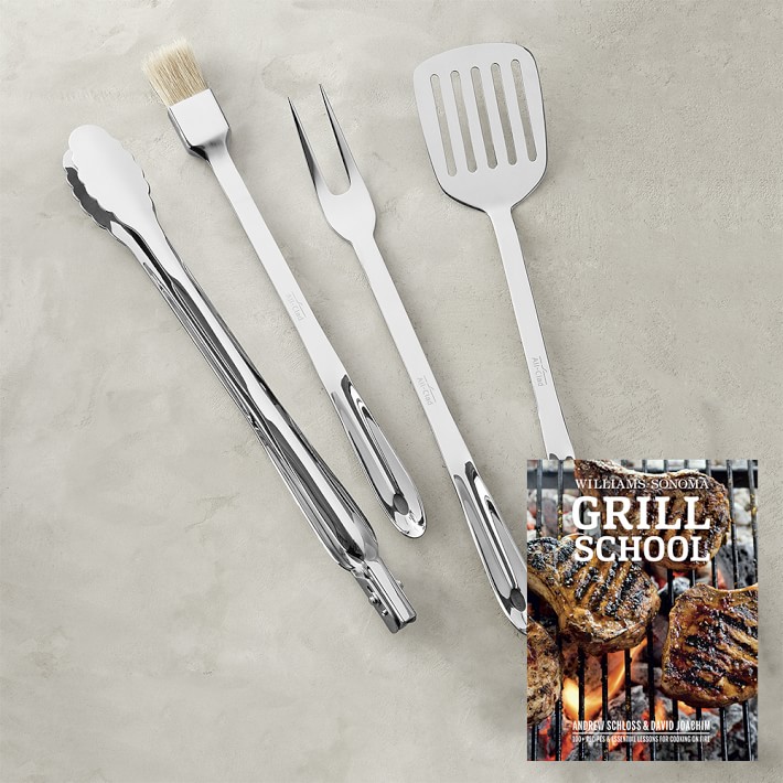 All-Clad BBQ Tool Set with Williams Sonoma Grill School Cookbook