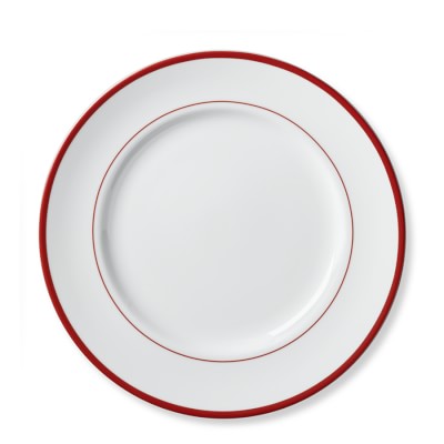 4) WILLIAMS SONOMA Brasserie Blue Banded White 11” Dinner Plates