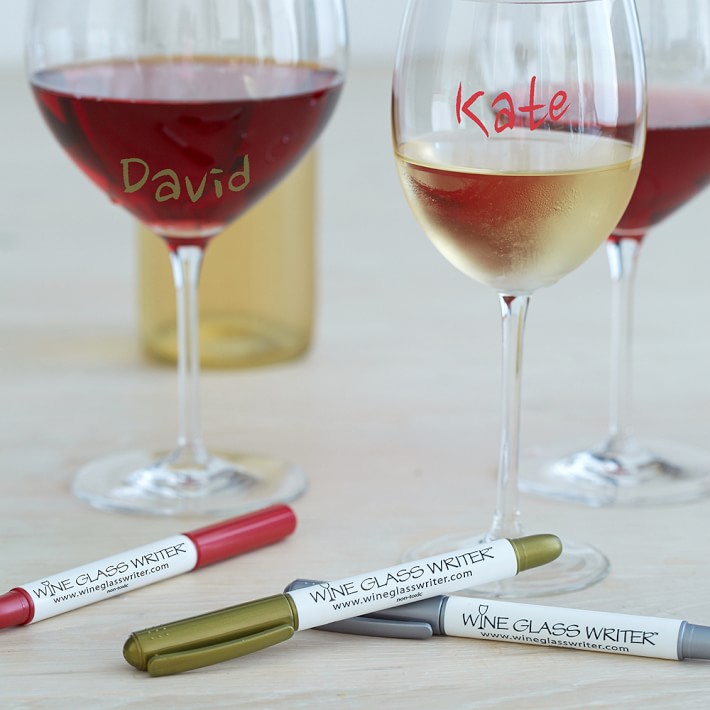 Wine Glass Metallic Markers, Set of 3, Red, Gold, Silver