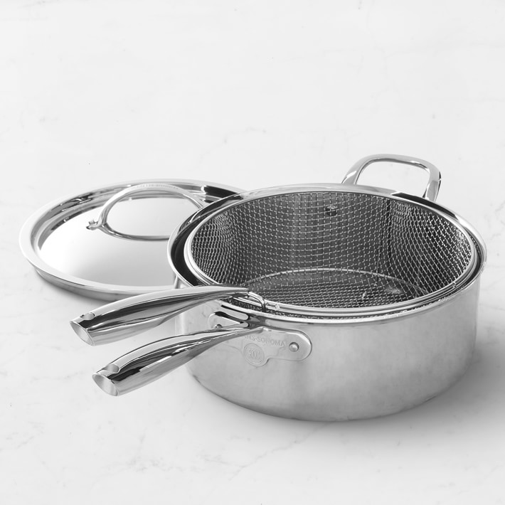 6QT Deep Fryer Set Stainless Steel Deep Fry Basket & 3-Ply Deep Frying Pot  Sauce Pan With Lid