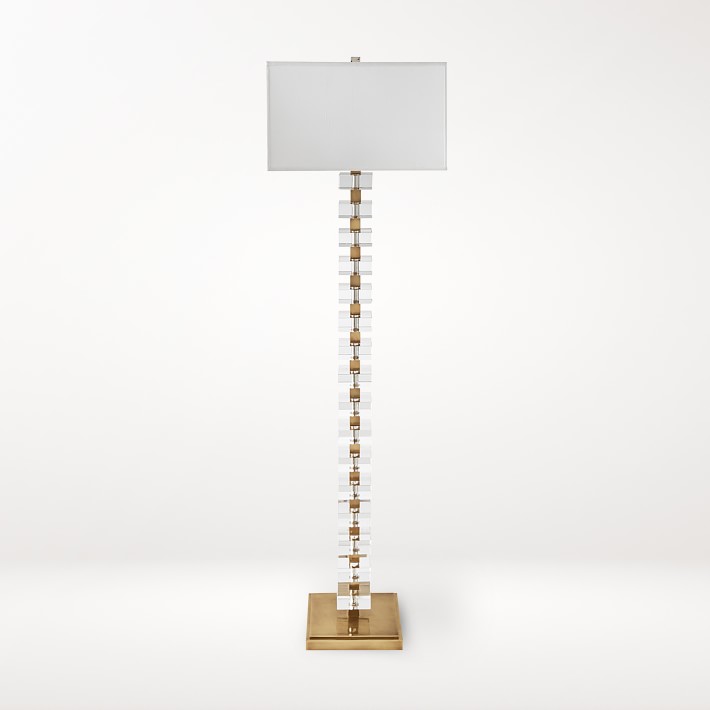 Stacked Crystal Floor Lamp, Antique Brass